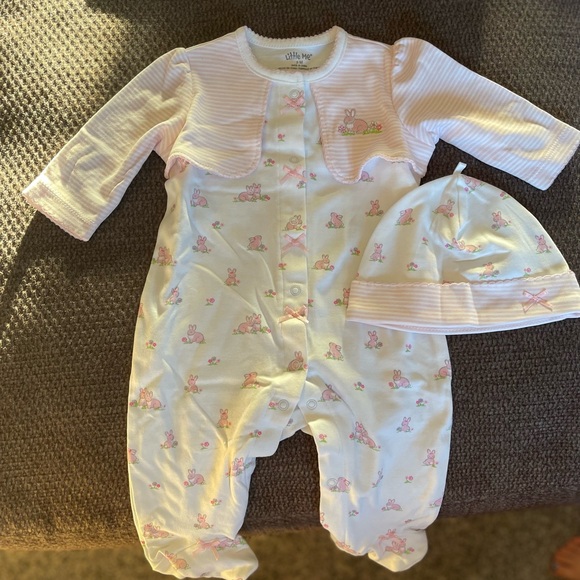 Little Me 3m 🩷 Pink Bunny Footie and Hat Set - Picture 1 of 6